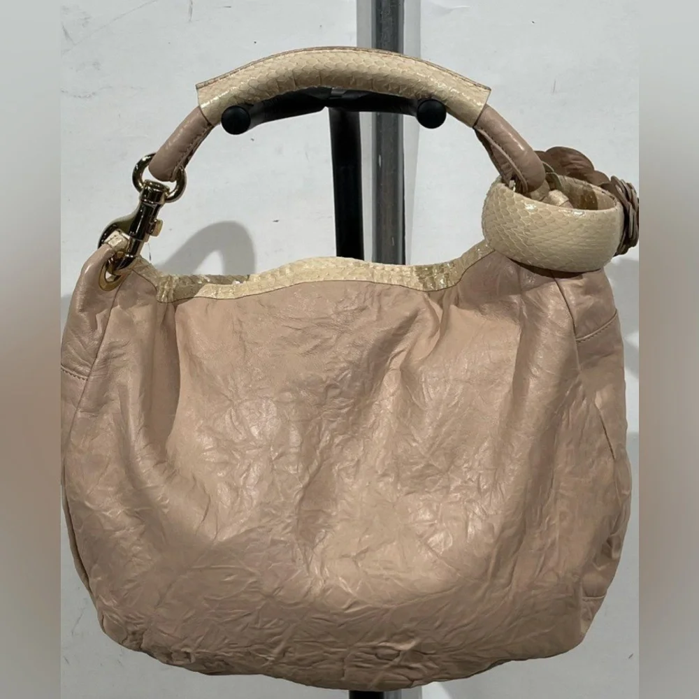 Jimmy Choo Pink Nappa Snakeskin Python Hobo Shoulder Bag Floral Appliqué Rare